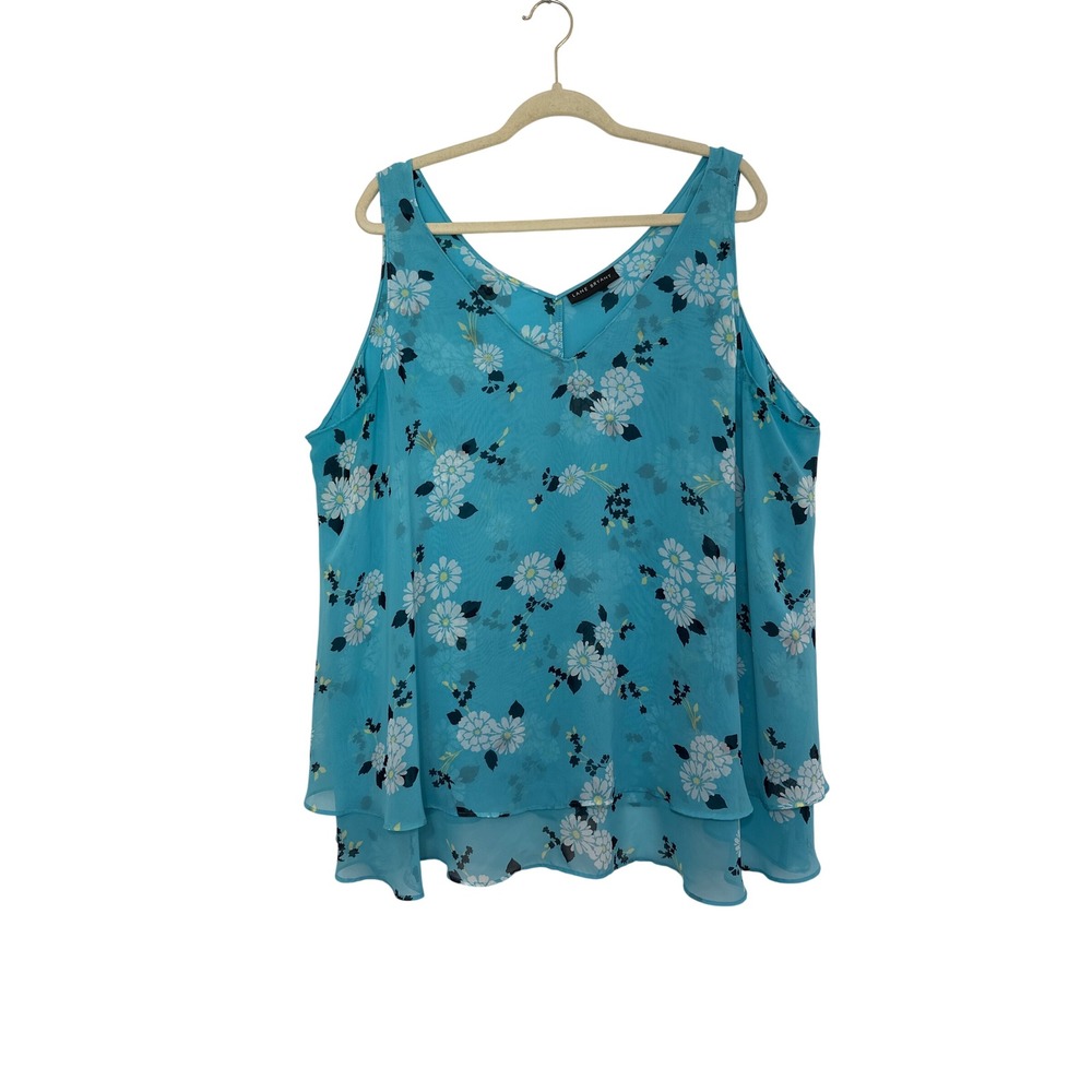 Lane Bryant Swing Top Double-Layer Chiffon Tank Blue Floral V-Neck Women Size 28